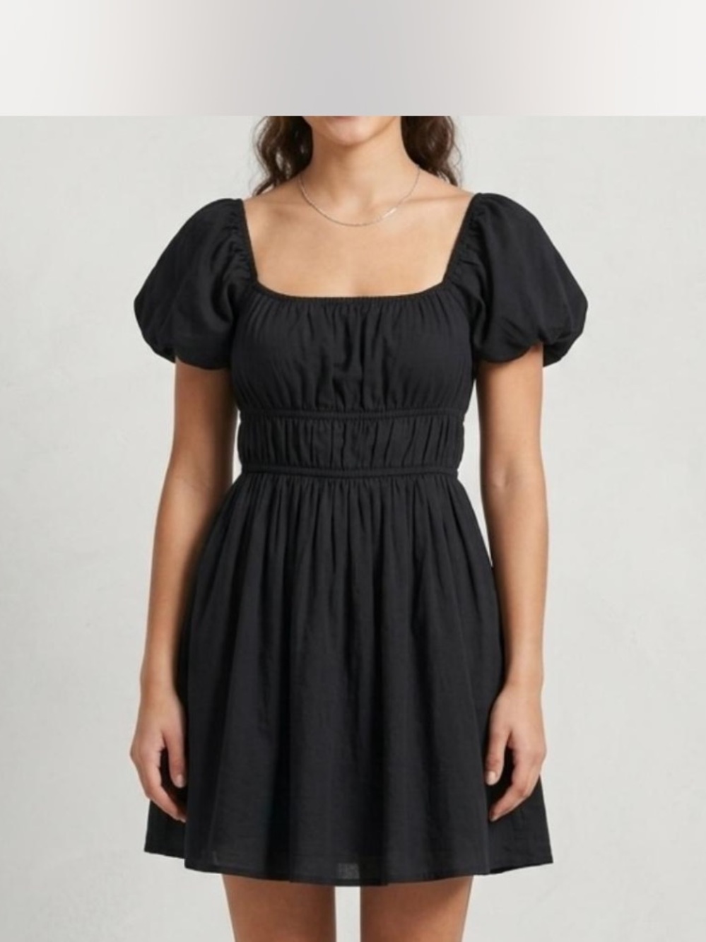 Hollister Black Puff-Sleeve Smocked Waist Mini Dress Size Small